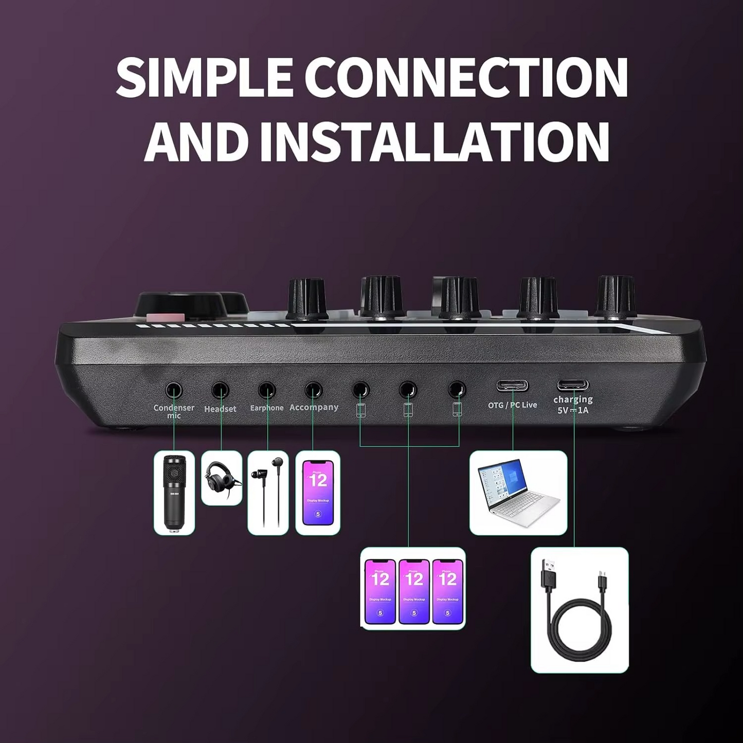 F998 Live Sound Card Audio Mixer Bundle