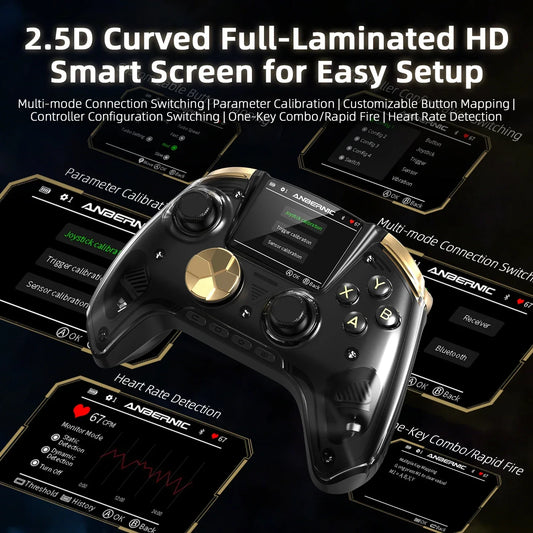 Advanced wireless gaming controller with full-laminated HD screen and customizable buttons
