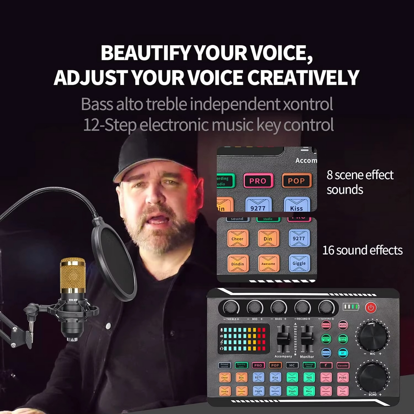 F998 Live Sound Card Audio Mixer Bundle