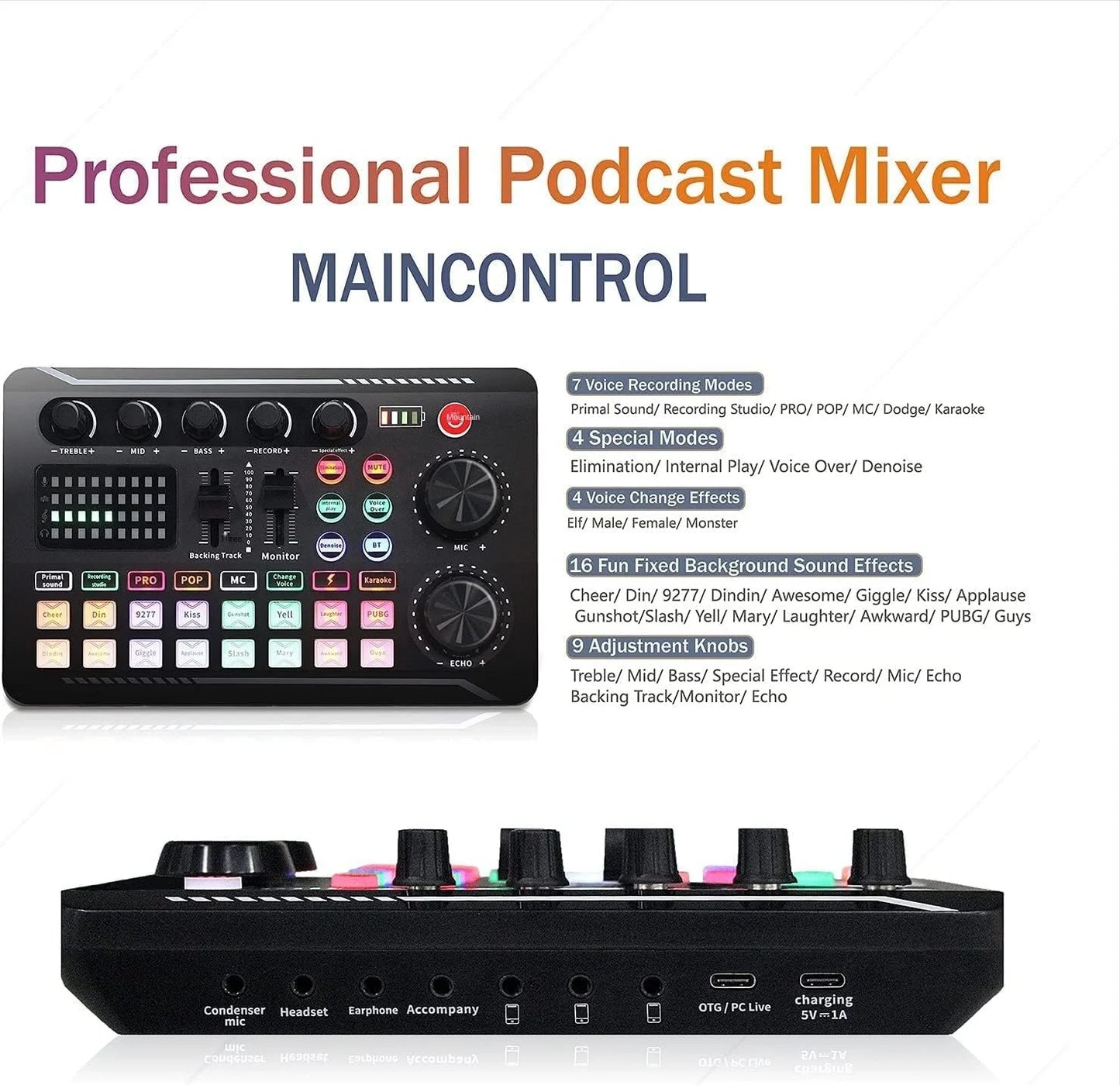F998 Live Sound Card Audio Mixer Bundle