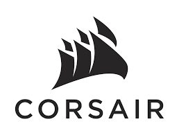 Corsair logo in black with stylized sails, PC gaming and tech brand graphic